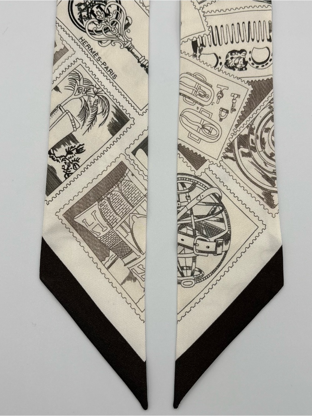 Hermès Le Philateliste du Faubourg Twilly Scarf Cream Black Stamp Print Silk - Picture 3 of 6